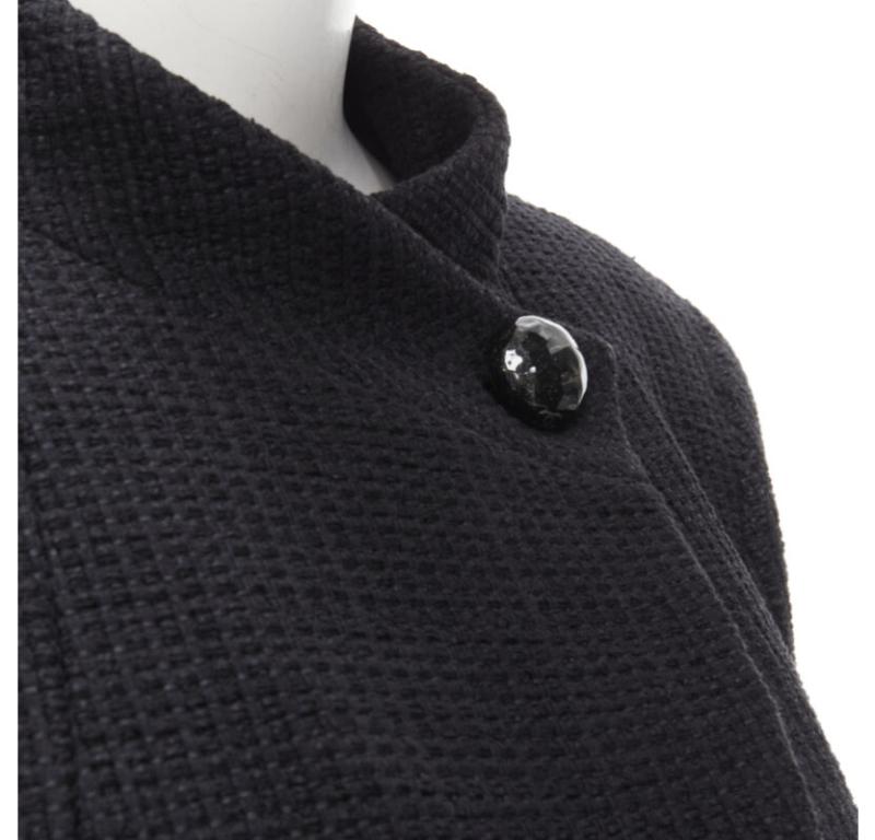 CHANEL 15P Atto 1 nero tweed reticolato CC bottone avvolgere piccola giacca nera FR44 2XL in vendita 3