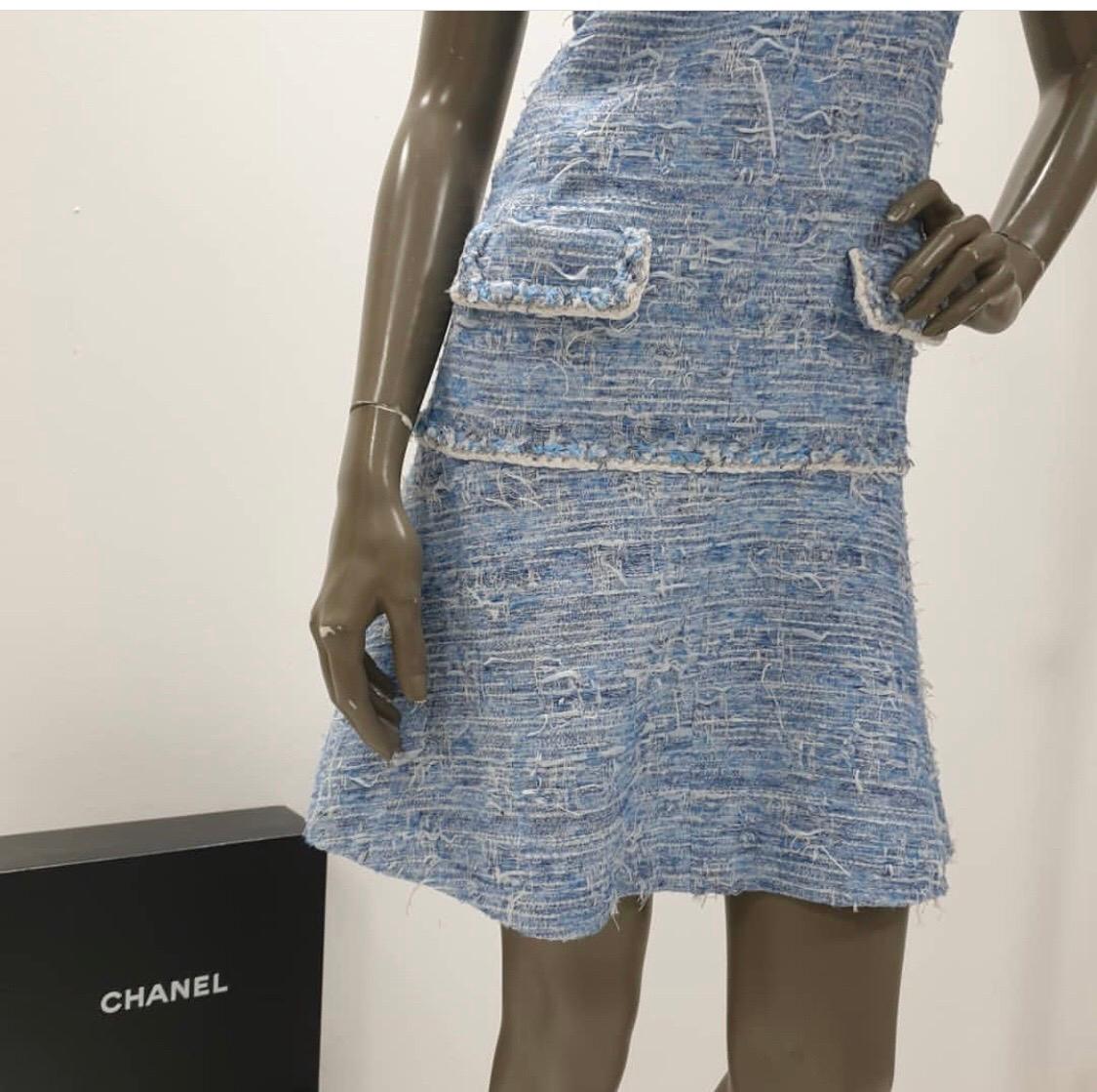 chanel blue tweed dress