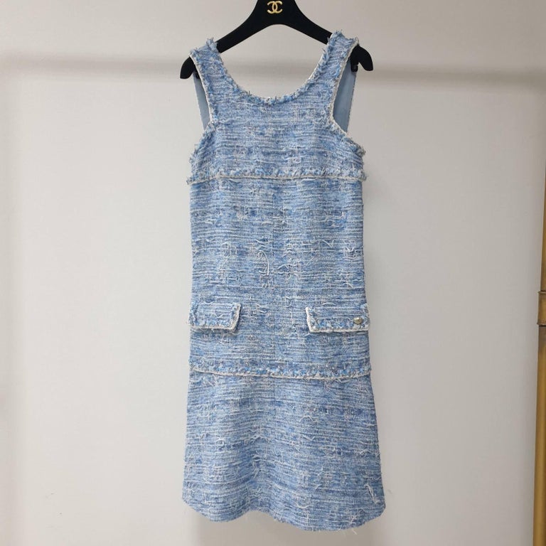 Tweed mid-length dress Chanel Blue size 36 FR in Tweed - 28856427