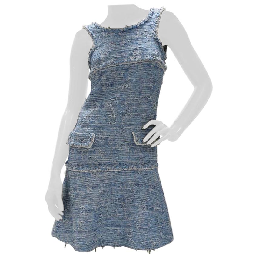 Chanel 15P Light Blue Fantasy Tweed Dress at 1stDibs