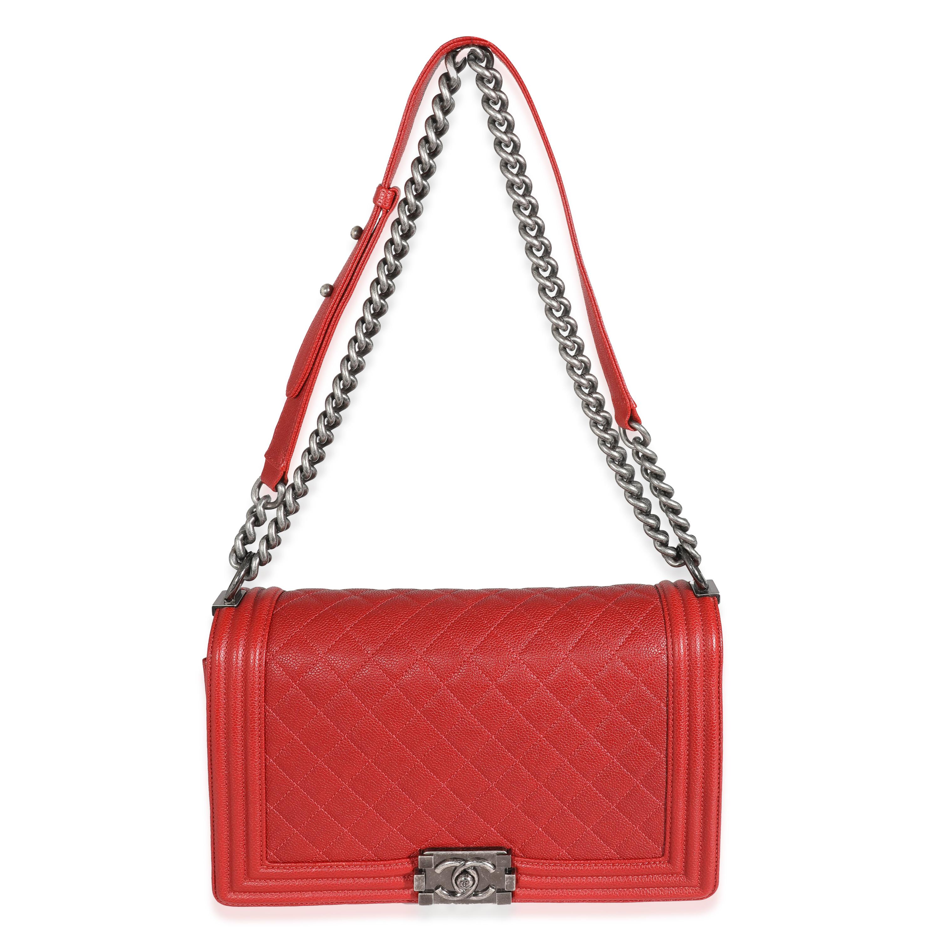 Chanel 16A Red Quilted Caviar New Medium Boy Bag 2