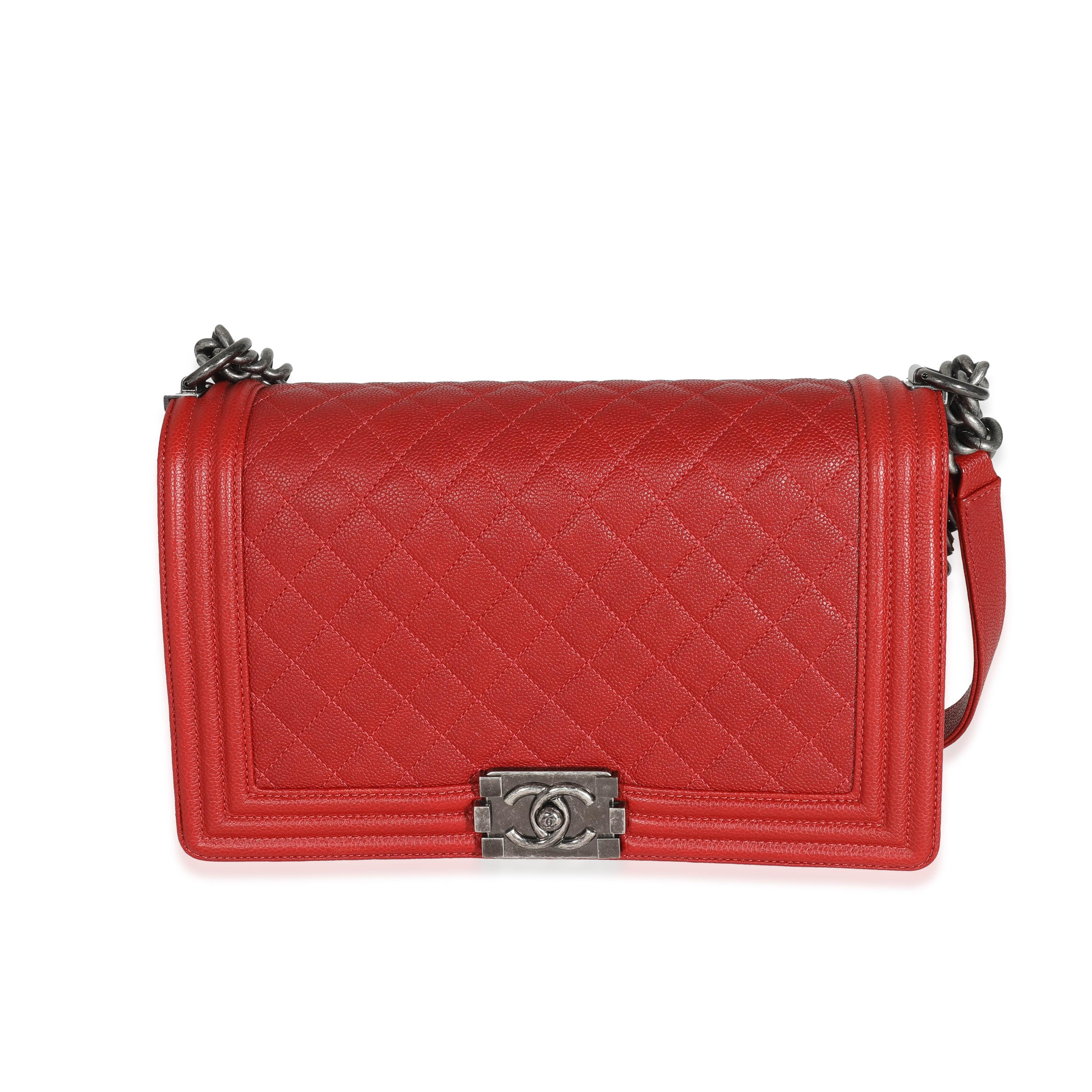 Chanel 16A Red Quilted Caviar New Medium Boy Bag 3