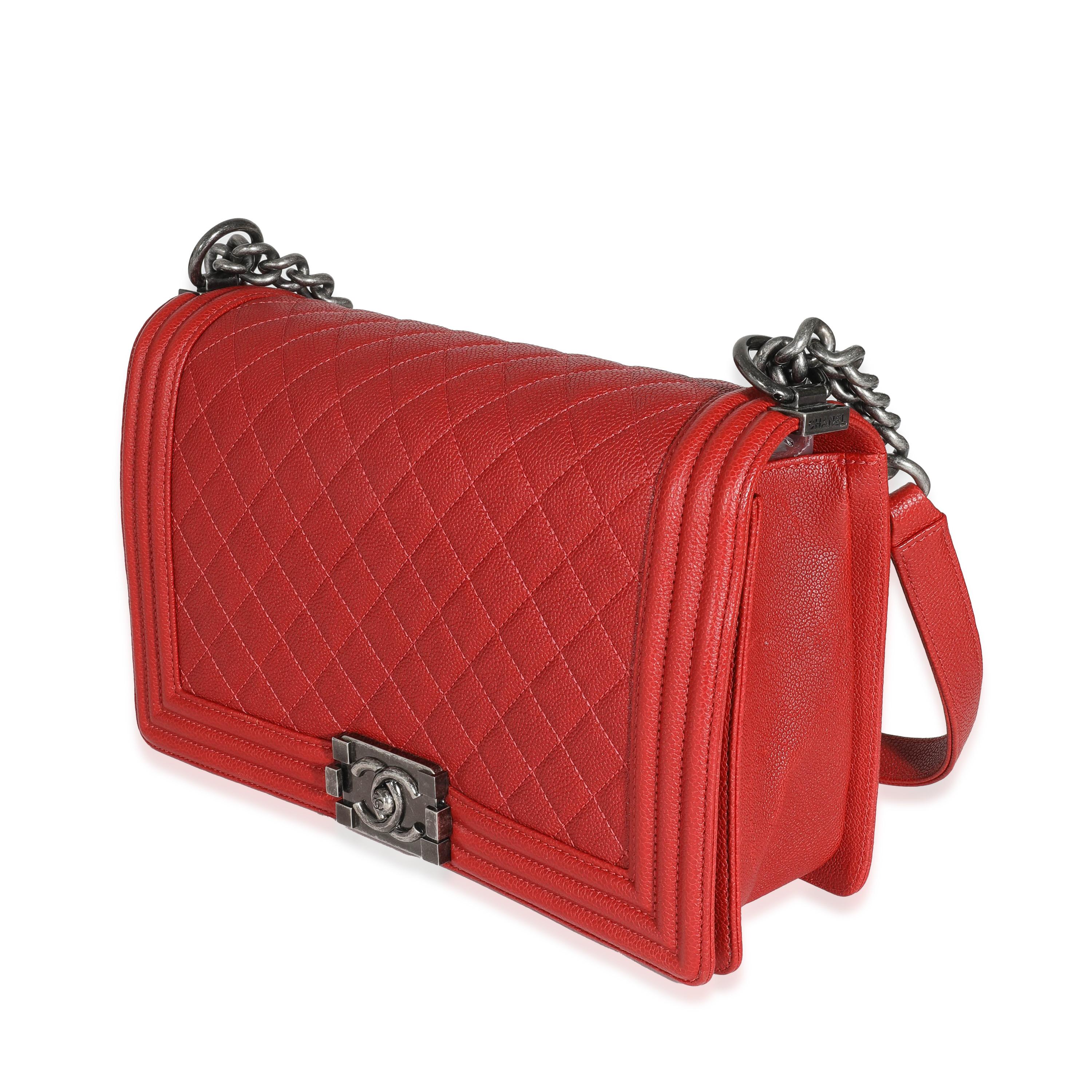 Chanel 16A Red Quilted Caviar New Medium Boy Bag 4