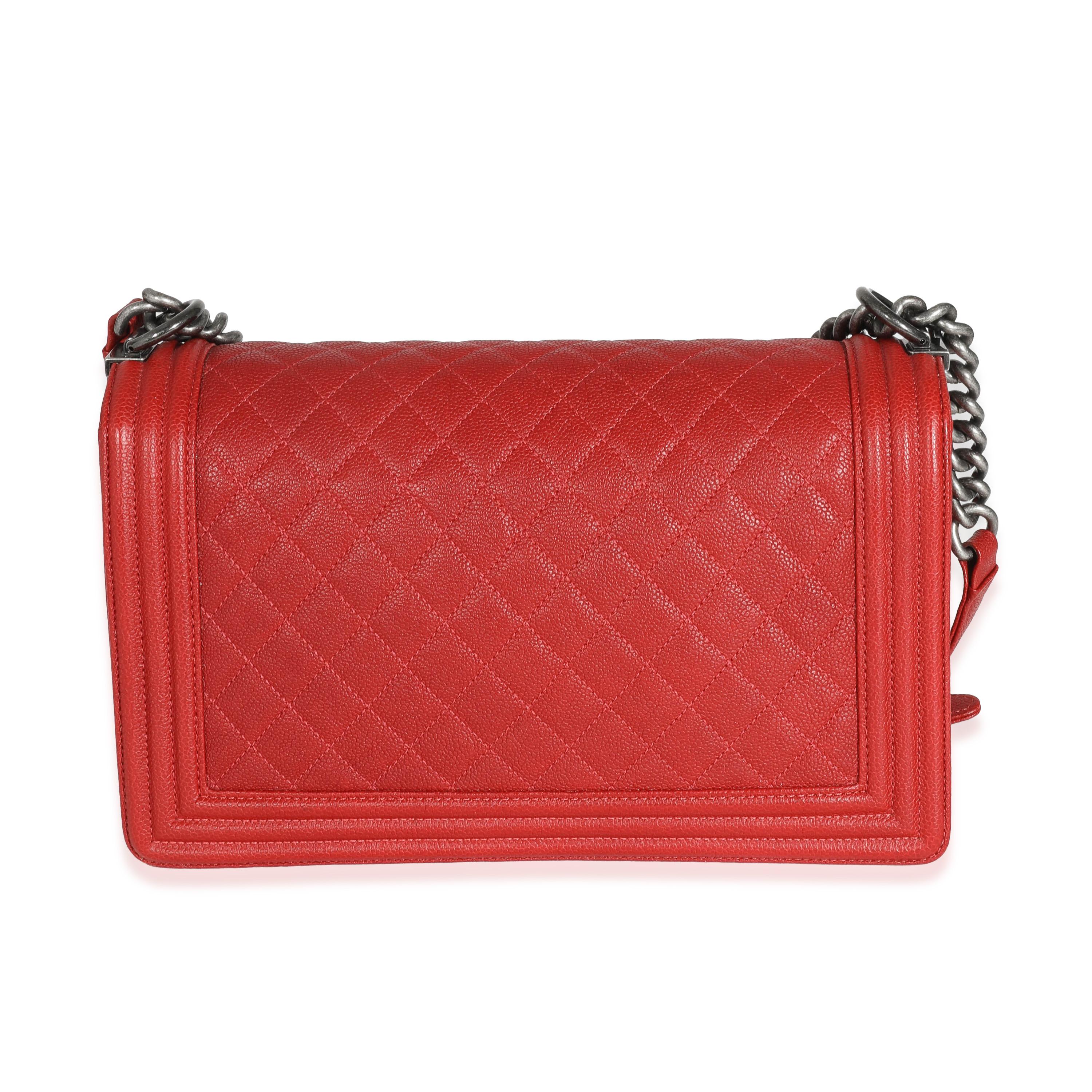 Chanel 16A Red Quilted Caviar New Medium Boy Bag 5