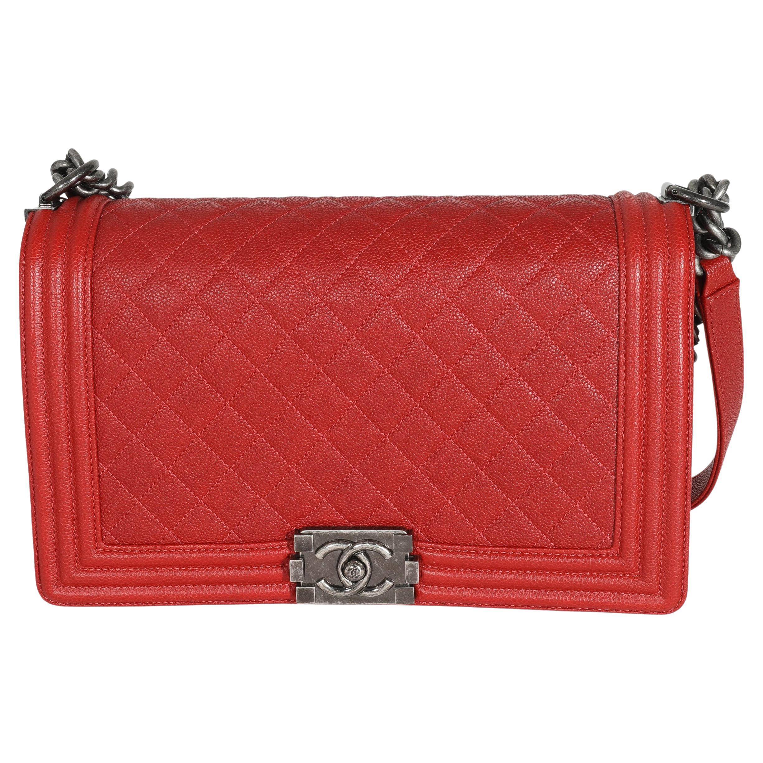 Chanel 16A Red Quilted Caviar New Medium Boy Bag For Sale at 1stDibs
