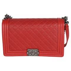 Chanel 16A Red Quilted Caviar New Medium Boy Bag