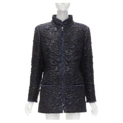 CHANEL 16B Atto 1 nero floreale Camellia cloque crystal button jacket FR46 3XL