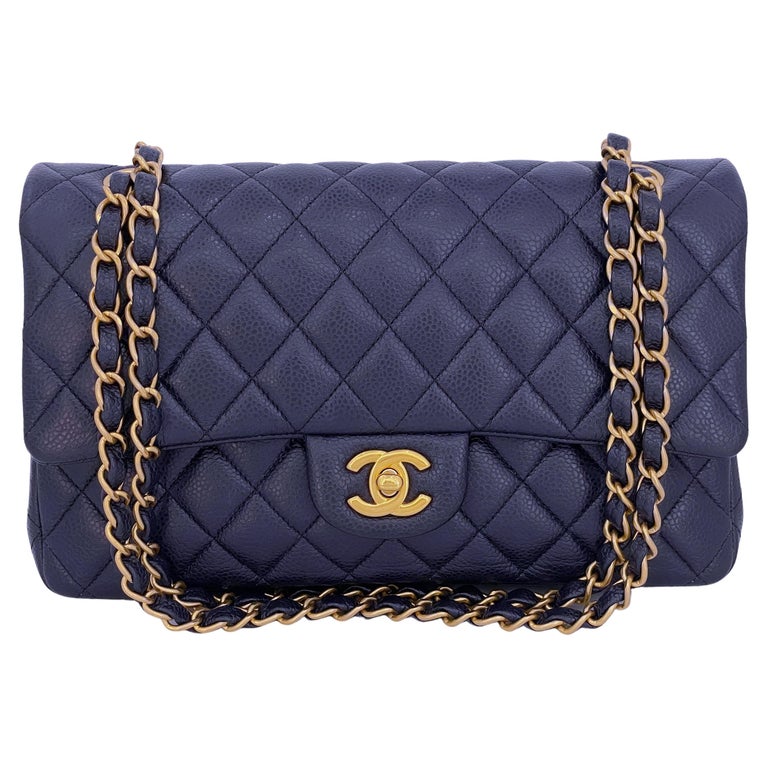 Chanel 16C Navy Blue Caviar Medium Classic Double Flap Bag GHW