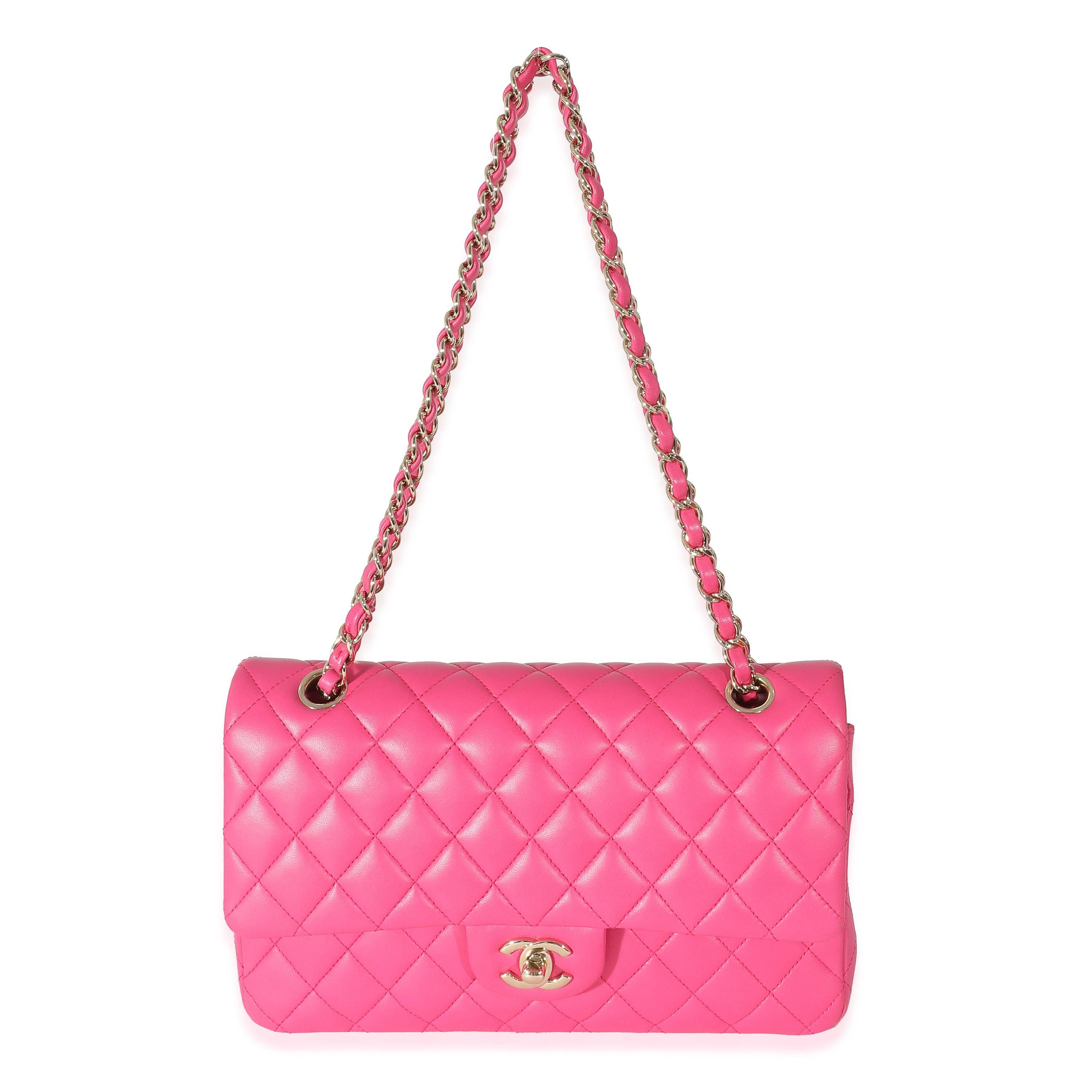 Listing Title: Chanel 16C Pink Quilted Lambskin Medium Classic Double Flap Bag
SKU: 133879
Condition: Pre-owned 
Handbag Condition: Very Good
Condition Comments: Item is in very good condition with minor signs of wear. Light scuffing along corners