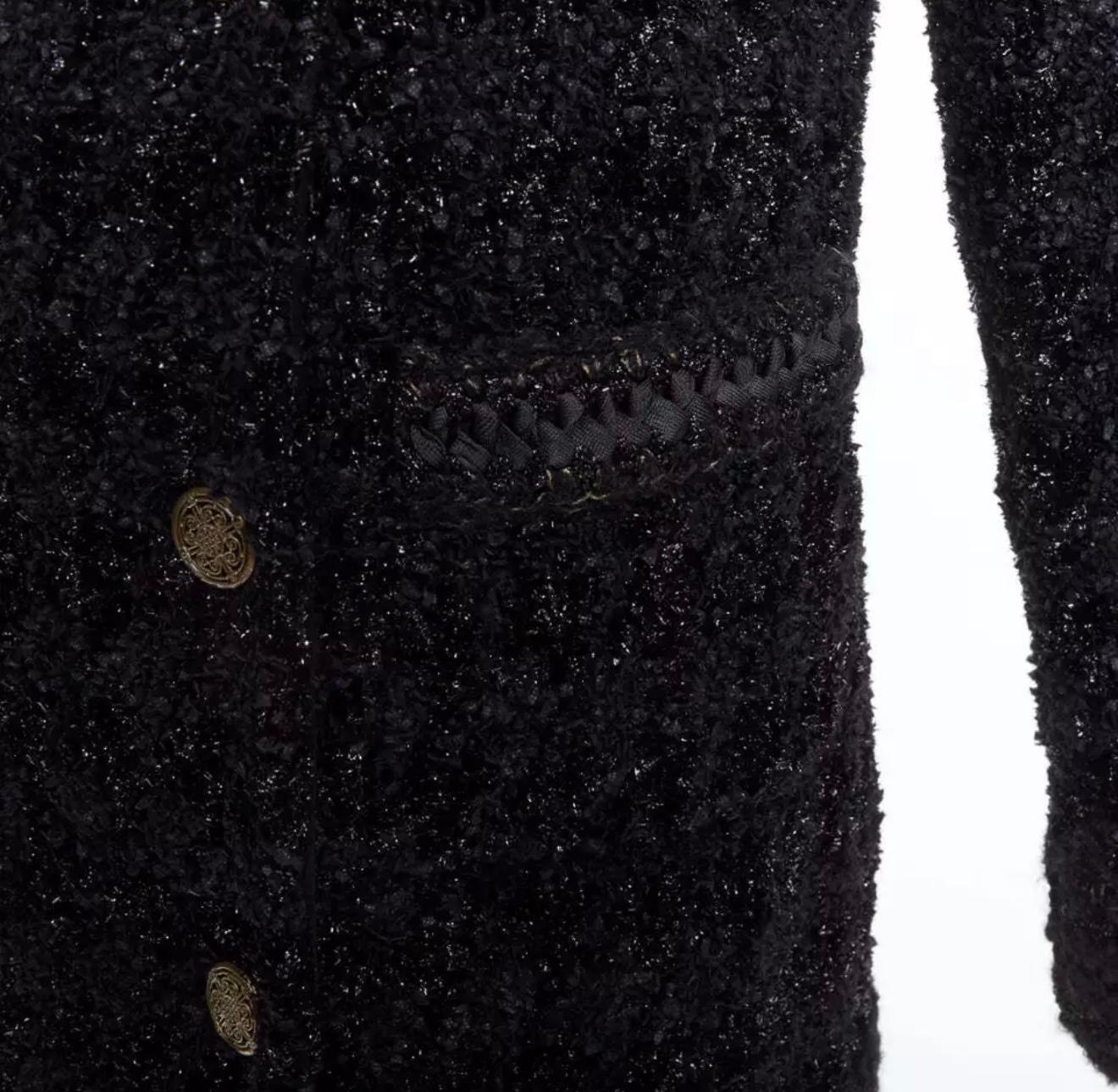 CHANEL 16K$ París / Shanghai Nuevo Abrigo de tweed negro extremadamente raro 40 FR en venta 3