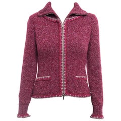 Chanel 16K Raspberry Knit Zip Up Sweater - 6