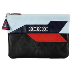 CHANEL 16P Airline Lammfell Lederbeutel /Clutch Blau Rot Schwarz CC Logos