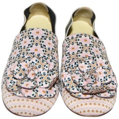 Chanel '17 Cruise Collection Stretch Canvas Pink Camellia Print Espadrille Flats