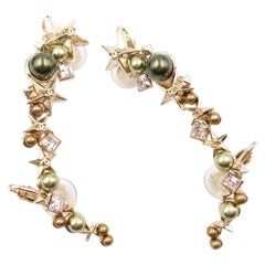 Chanel 17 Gold Star Olive Faux Pearl Ear Cuff Earrings