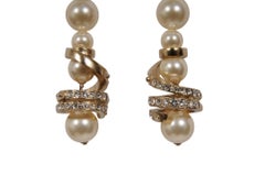 Chanel 17A CC Logo Pearl Drop Twist Spiral Earrings Gold Silver Crystal