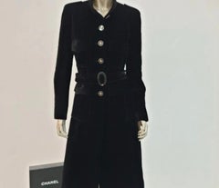 CHANEL 17A Cosmopolite Black Velevt CC Logo Buttons Belted Coat