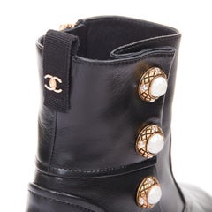 CHANEL 17A Paris Cosmopolite black lamb quilted pearl button ankle boots EU39.5