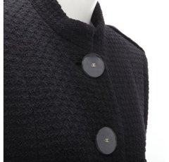CHANEL 17A Paris Cosmopolite black tweed CC button 4-pocket  belted coat FR44 XL
