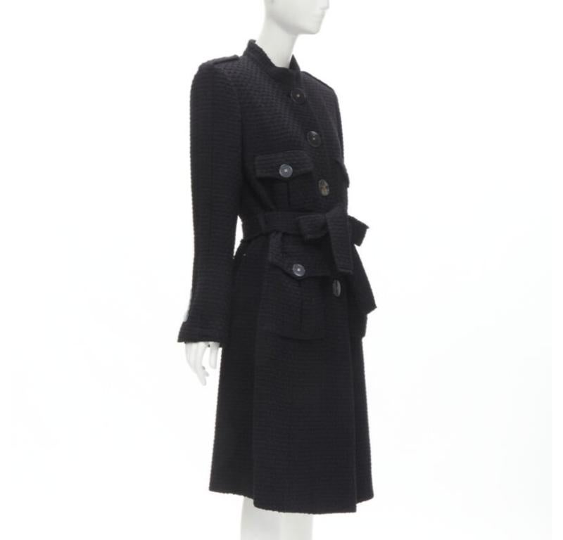 CHANEL 17A Paris Cosmopolite black tweed CC button 4-pocket  belted coat FR44 XL In Excellent Condition For Sale In Hong Kong, NT
