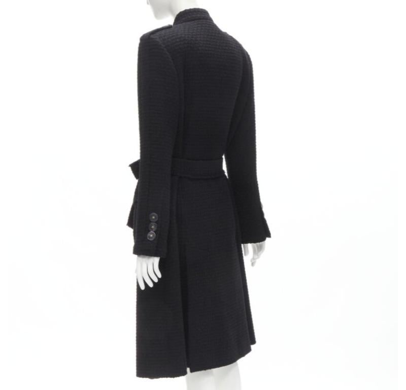 CHANEL 17A Paris Cosmopolite black tweed CC button 4-pocket  belted coat FR44 XL For Sale 2