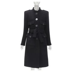 CHANEL 17A Paris Cosmopolite tweed noir CC bouton 4 poches  Manteau à ceinture FR44 XL