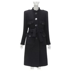 CHANEL 17A Paris Cosmopolite tweed noir CC bouton 4 poches  manteau ceinturé FR44 XL