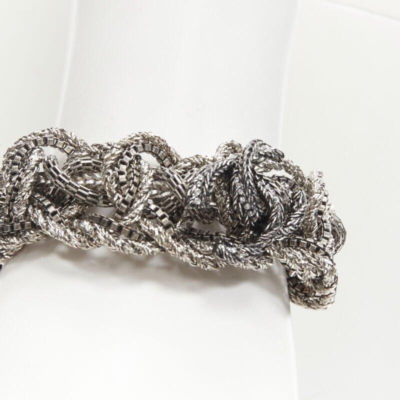 CHANEL 17A Paris Cosmopolite silver CC crystal charm twist chain bracelet In Excellent Condition In Hong Kong, NT