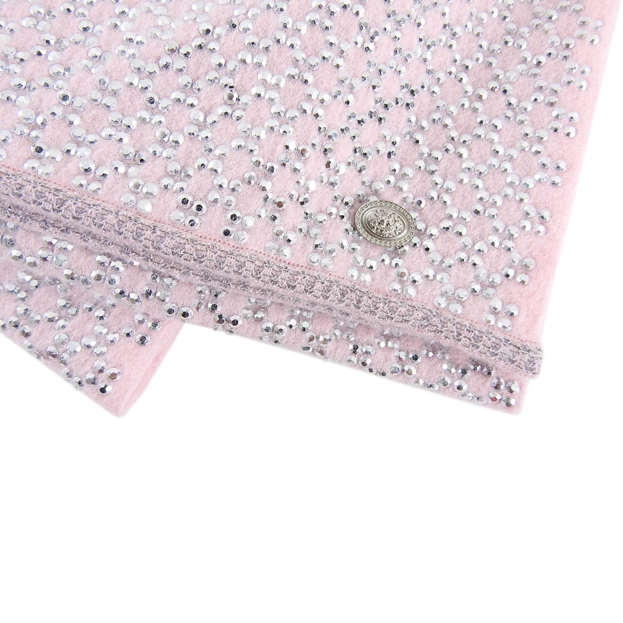 Gray Chanel 17A Pink and Silver Strass Long Angora Scarf For Sale