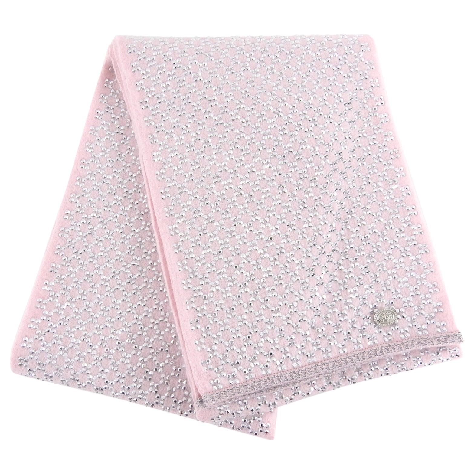 Chanel 17A Pink and Silver Strass Long Angora Scarf For Sale