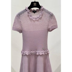 Chanel 17A Pink Flower Trim Embroidery Knit Dress Sz.34