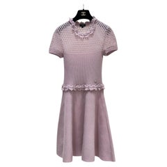 Chanel 17A Pink Flower Trim Embroidery Knit Dress Sz.34