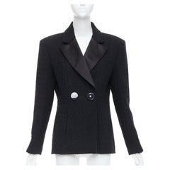 CHANEL 17A Runway Paris Cosmopolite tweed double breasted tuxedo jacket FR44