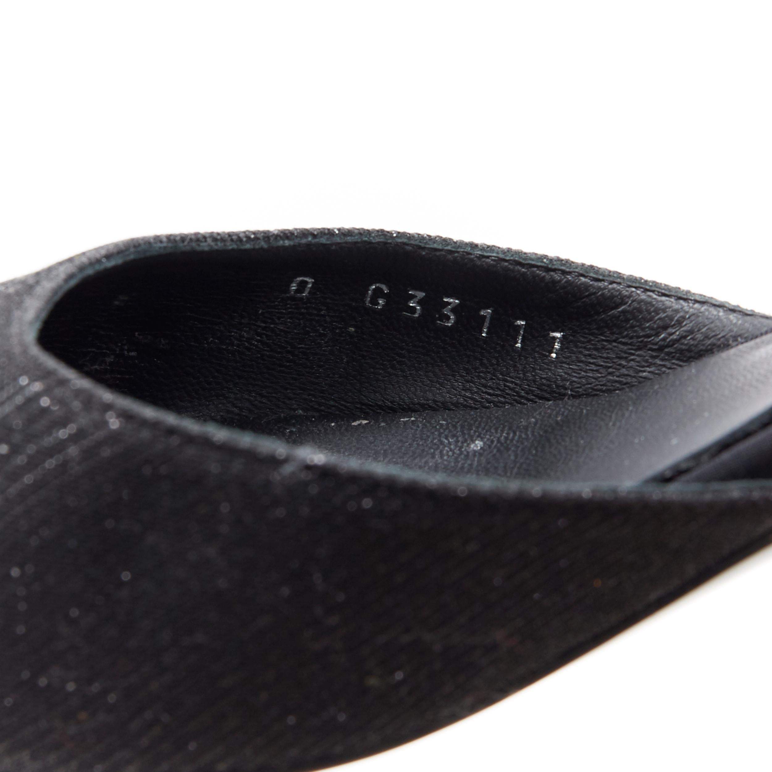 CHANEL 17B black glittery grosgrain toe cap logo chunky heel slingback pump EU36 3