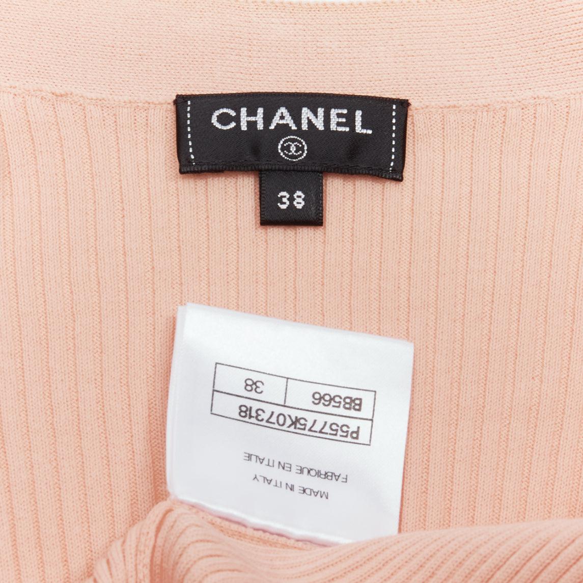 CHANEL 17C Coco Cuba pink cotton byzantine cross pointelle knit cardigan sweater For Sale 5