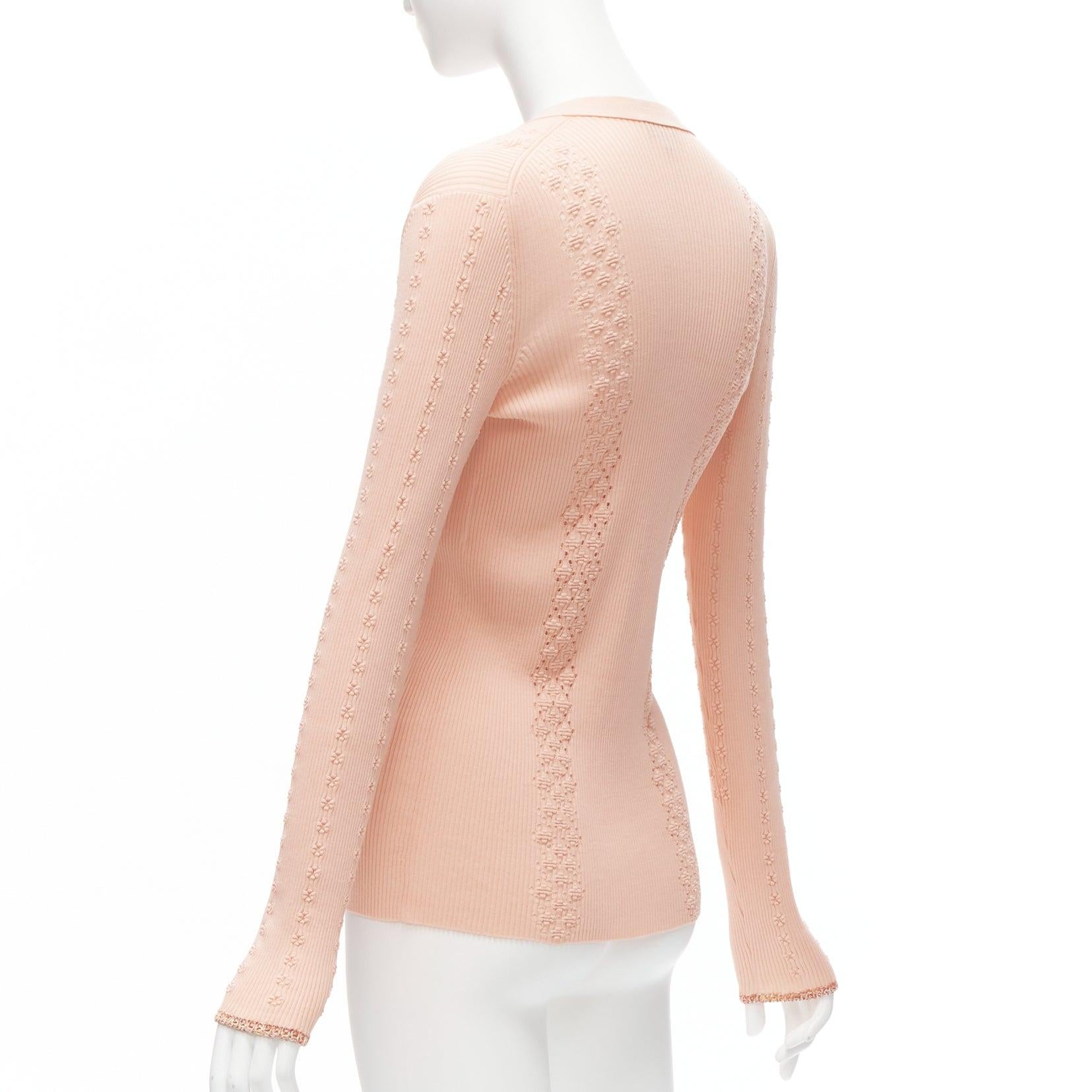 CHANEL 17C Coco Cuba pink cotton byzantine cross pointelle knit cardigan sweater For Sale 2