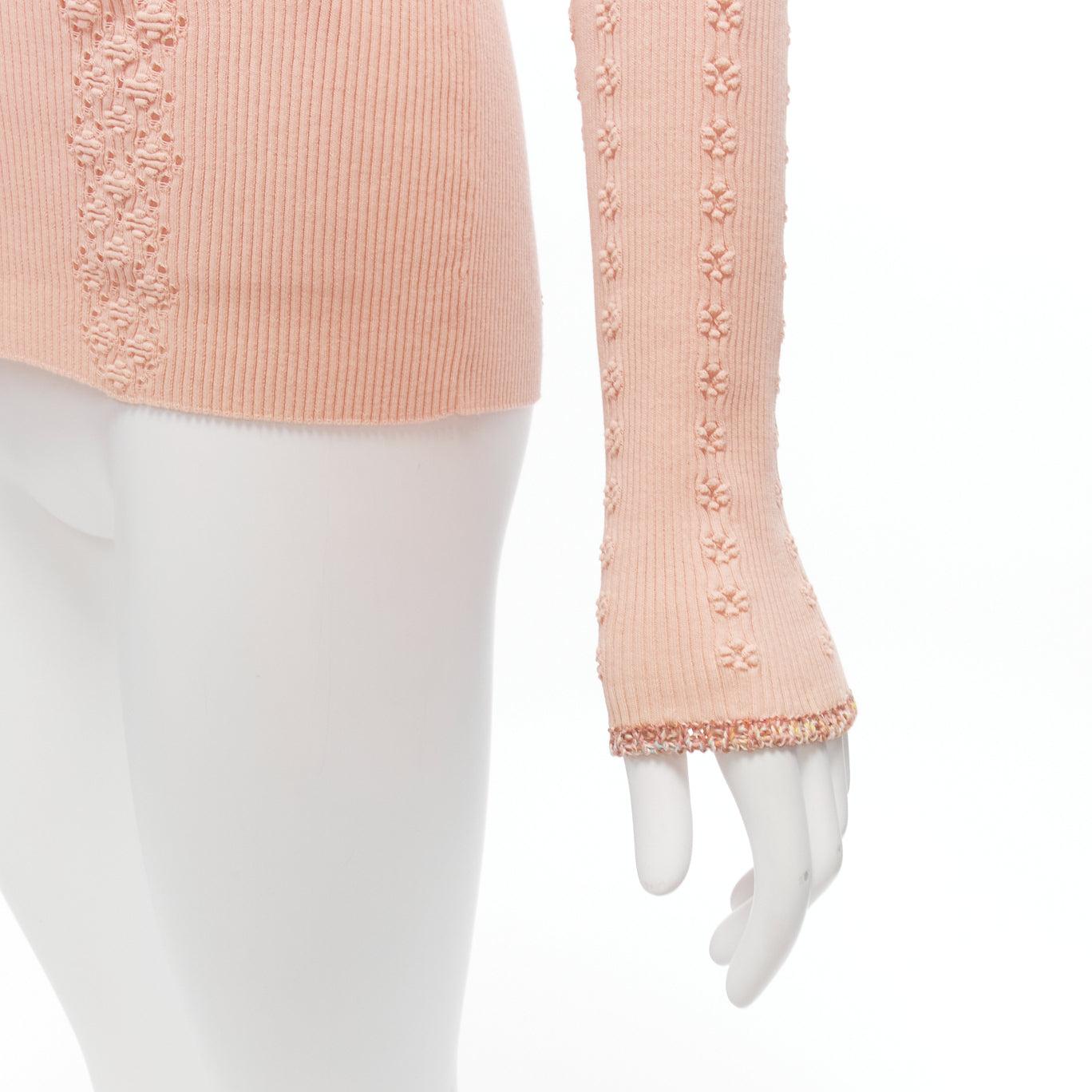 CHANEL 17C Coco Cuba pink cotton byzantine cross pointelle knit cardigan sweater For Sale 3