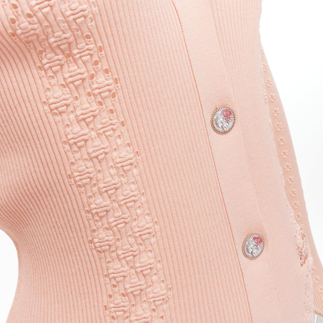 CHANEL 17C Coco Cuba pink cotton byzantine cross pointelle knit cardigan sweater For Sale 4