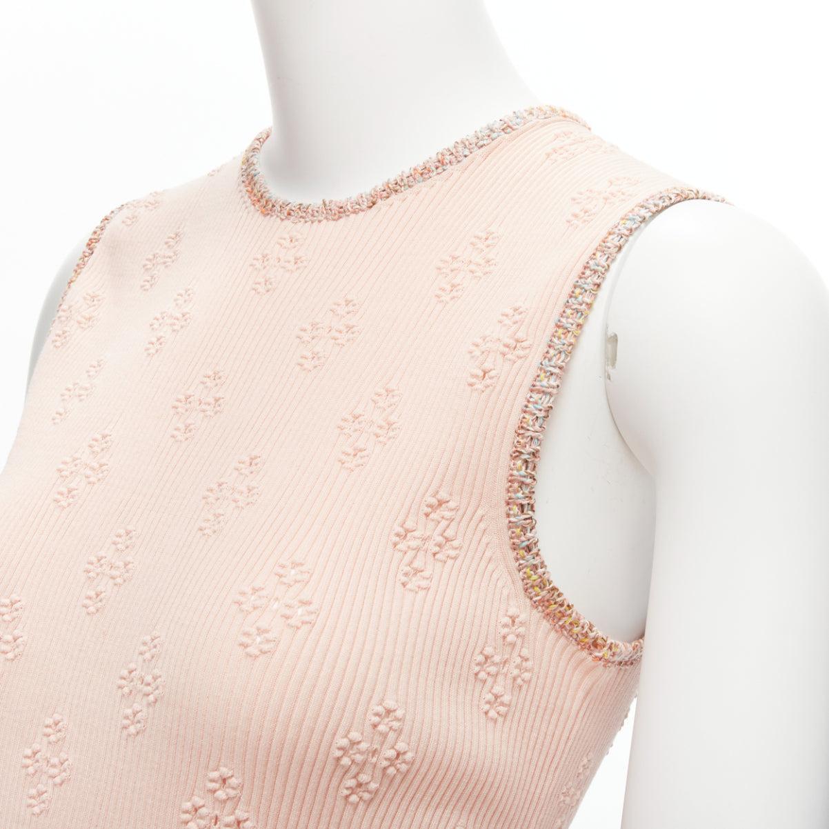 CHANEL 17C Coco Cuba pink cotton byzantine cross pointelle knit trim vest FR40 L For Sale 3