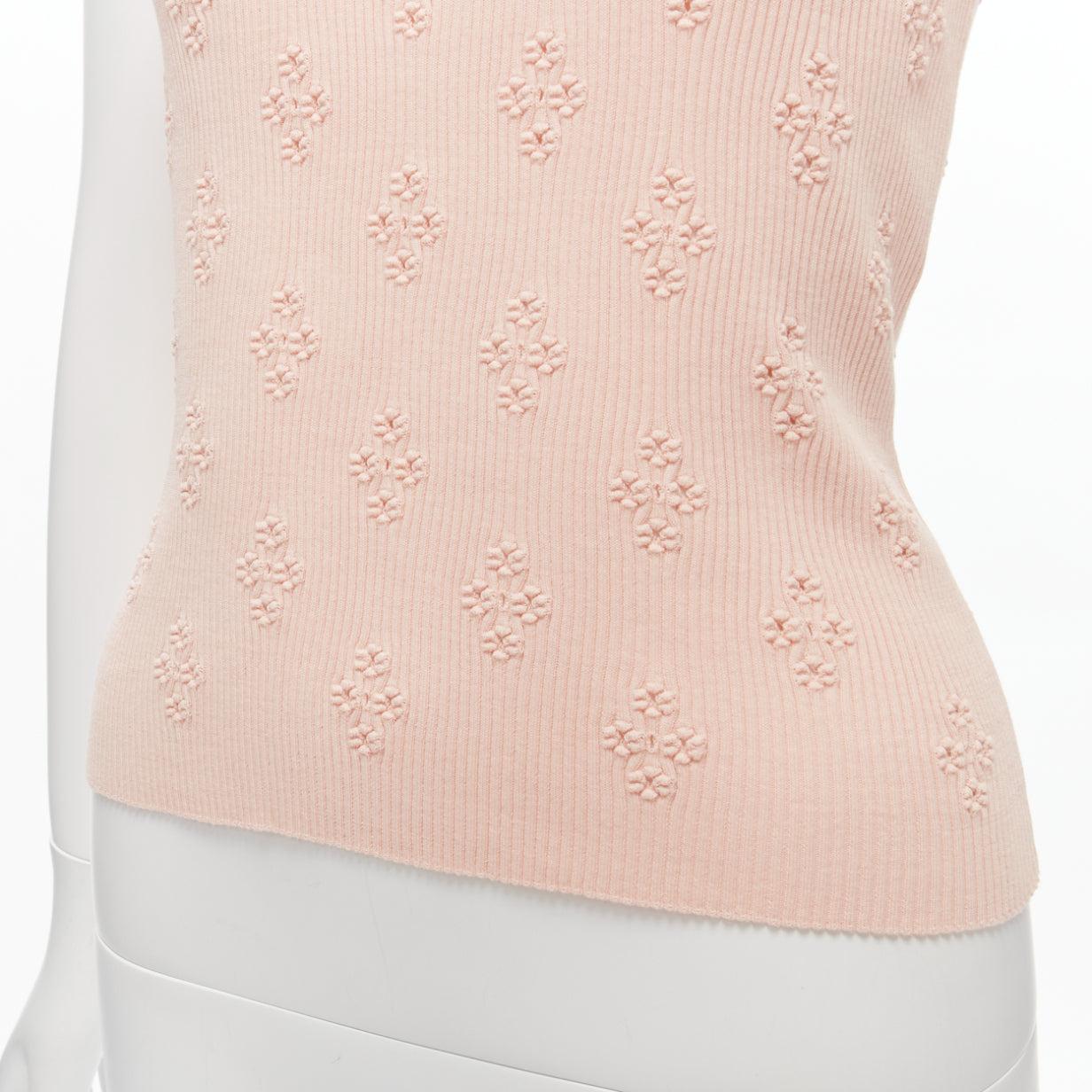 CHANEL 17C Coco Cuba pink cotton byzantine cross pointelle knit trim vest FR40 L For Sale 4