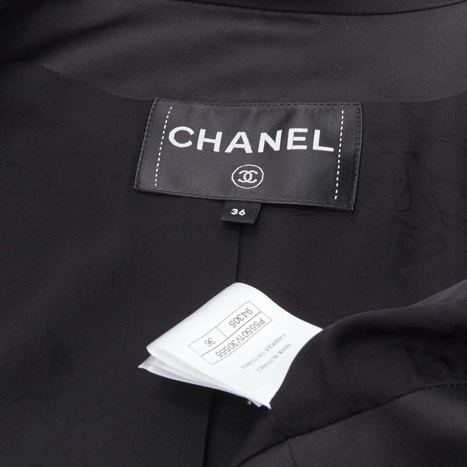 CHANEL 17C Paris Cuba lattice tweed Coco satin collar little black jacket FR36 S For Sale 8