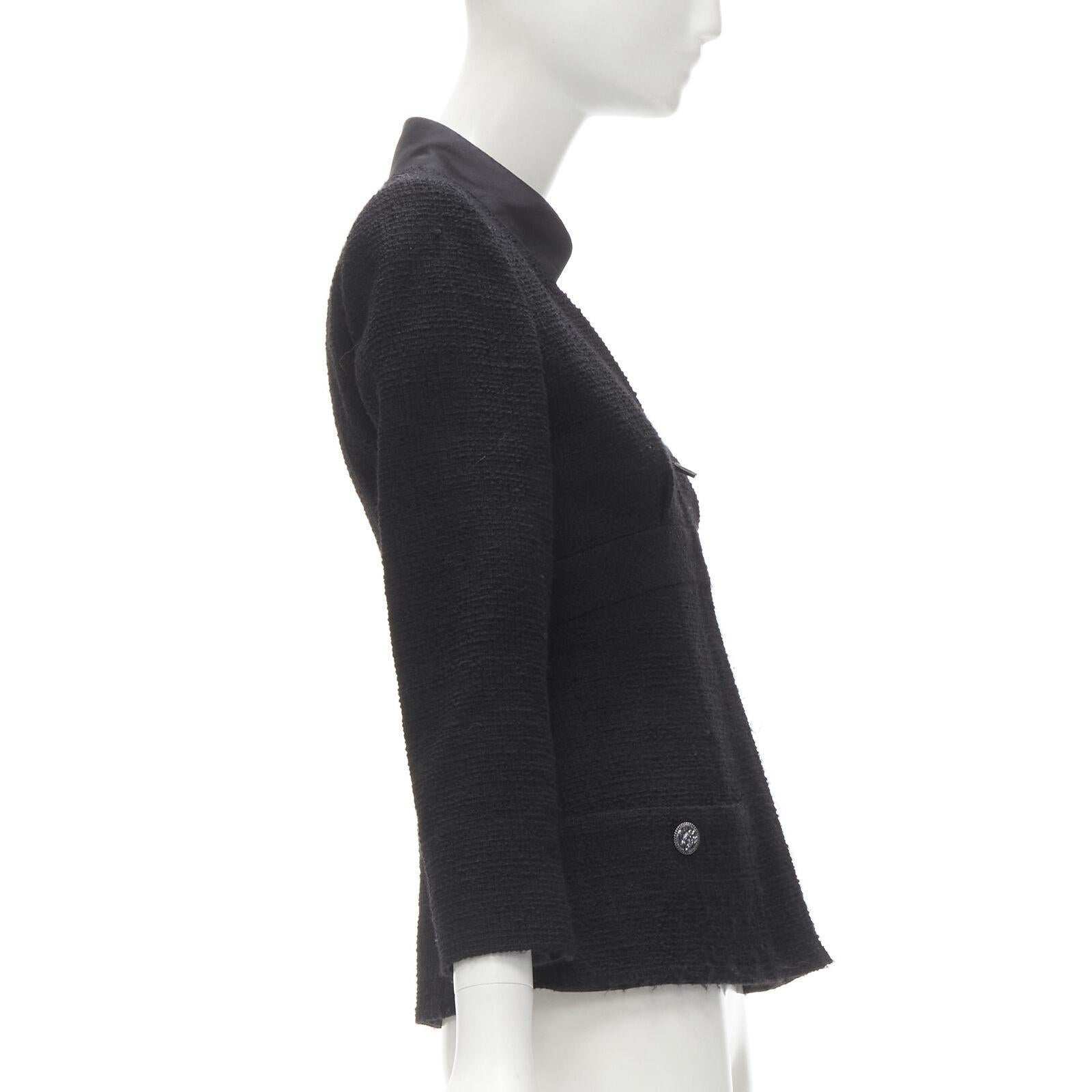 CHANEL 17C Paris Cuba lattice tweed Coco satin collar little black jacket FR36 S For Sale 1