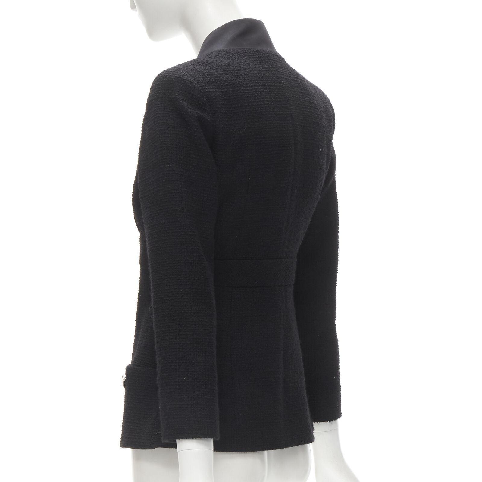 CHANEL 17C Paris Cuba lattice tweed Coco satin collar little black jacket FR36 S For Sale 3