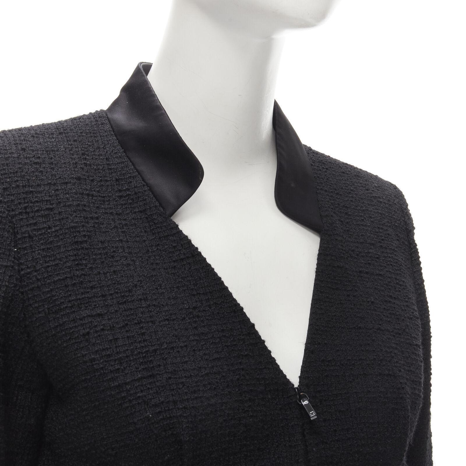 CHANEL 17C Paris Cuba lattice tweed Coco satin collar little black jacket FR36 S For Sale 4