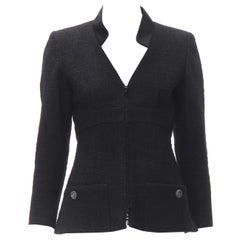 CHANEL 17C Paris Cuba lattice tweed Coco satin collar little black jacket FR36 S