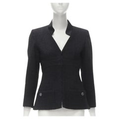 CHANEL 17C Paris Cuba lattice tweed Coco satin collar little black jacket FR36 S