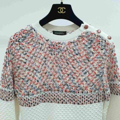 Chanel 17P CC Logo Buttons Multicolor Pullover Sweater Top
