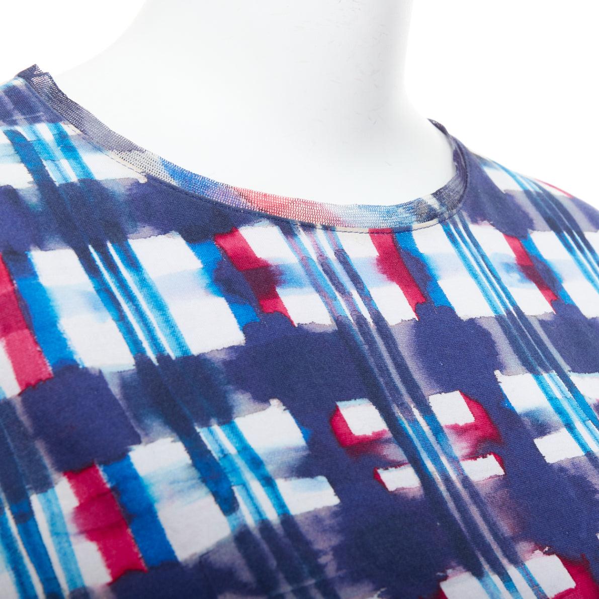 Chanel 17P Runway blue red check CC logo print crop top in seta FR36 S in vendita 2