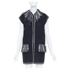 CHANEL 17P Runway ribbon trim fringe tweed sleeveless gilet vest jacket FR38 M