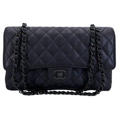 Chanel 17S So Black Medium Classic Double Flap Bag Calfskin 68707