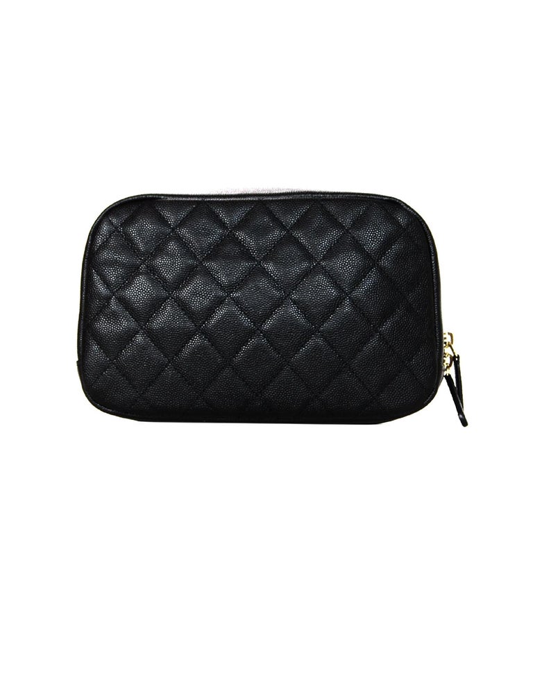 Chanel '18 Black Caviar Leather Curvy Classic Pouch Cosmetic Bag For Sale  at 1stDibs